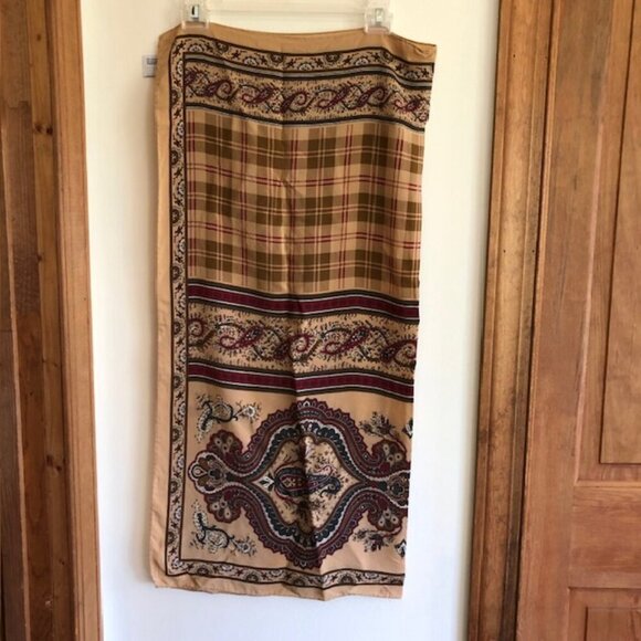 TALBOTS Italian Silk Brown Paisley Plaid Scarf 33" Square - Picture 6 of 17